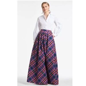 Sachin + Babi Navy Plaid Maxi Skirt with Pink and Orange Accents 20w